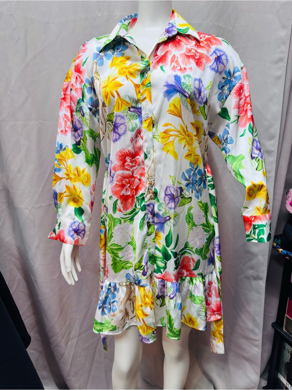 Girls' ZARA White Floral Button-Front Dress with Multicolor Blooms